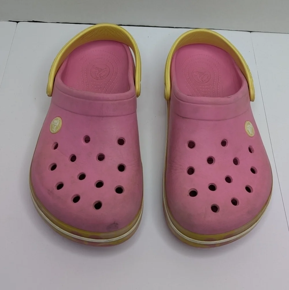 Crocs Pink Yellow Flower Water Shoe Sandal 3Y Youth
